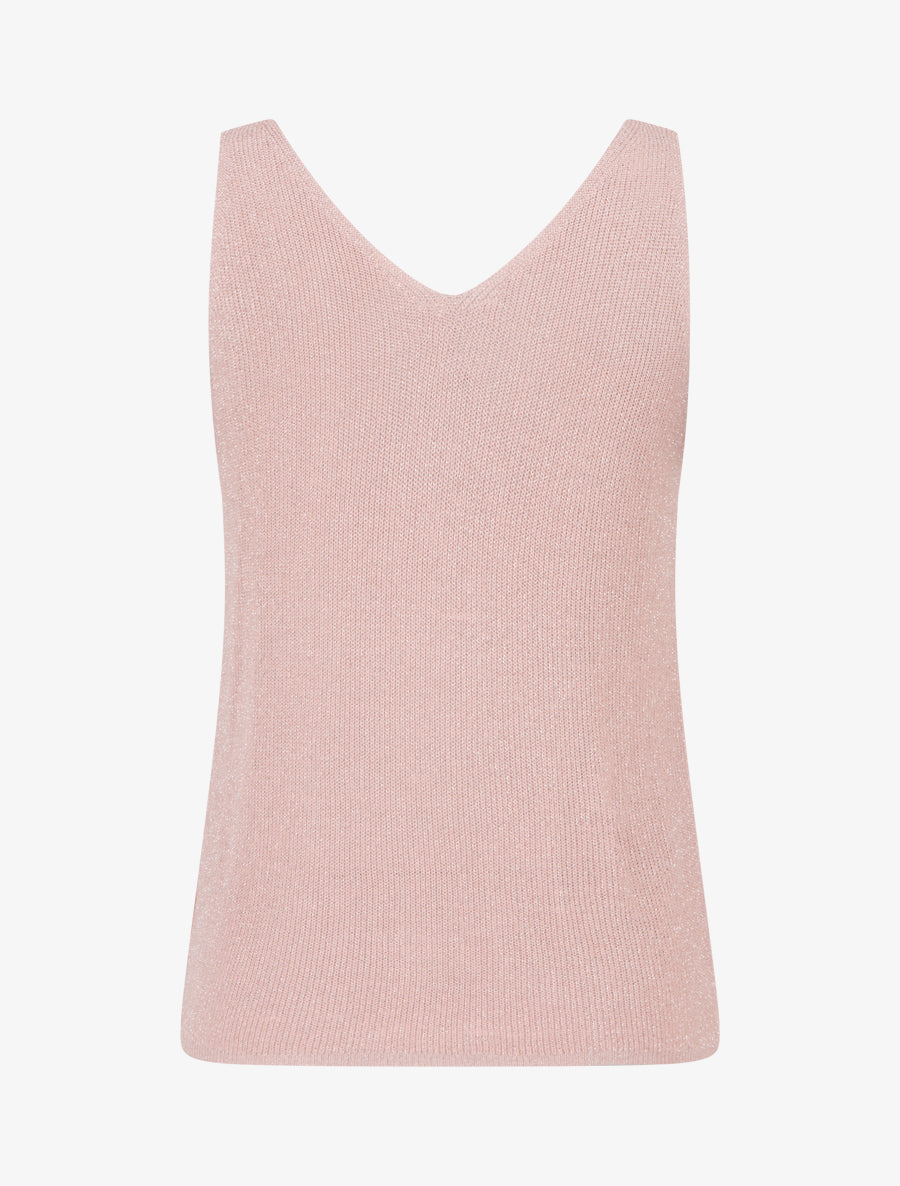 Débardeur uni en maille irisée à col V - Rose - 2