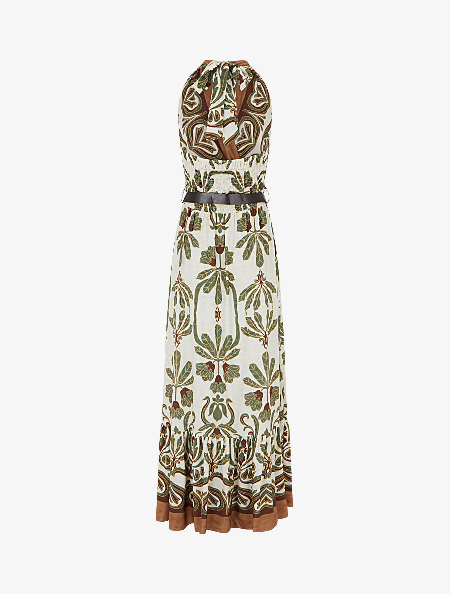 Robe longue élastiquée à nouer à la nuque - Kaki - 2