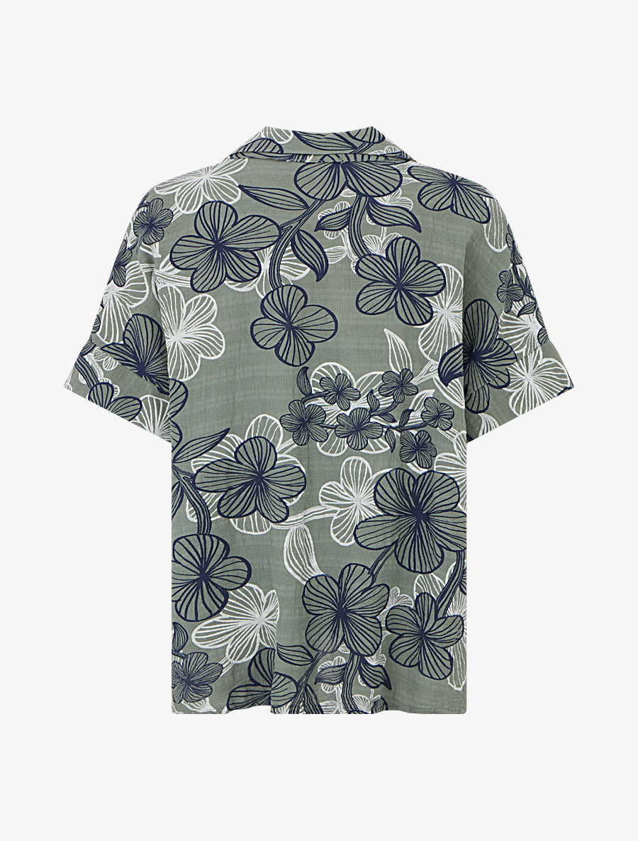 Blouse imprimé hawaïen effet lin - Kaki - 2