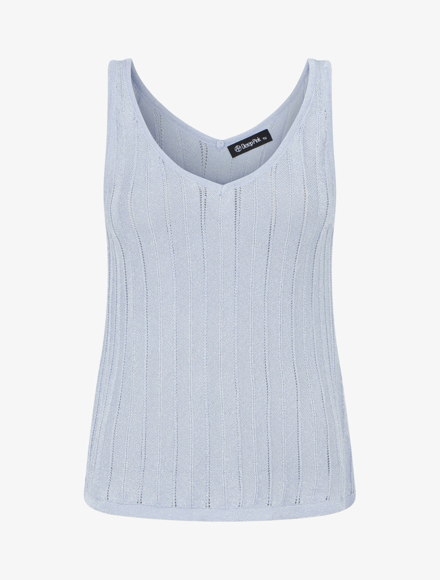 Débardeur en maille fine côtelée - Bleu ciel - 1