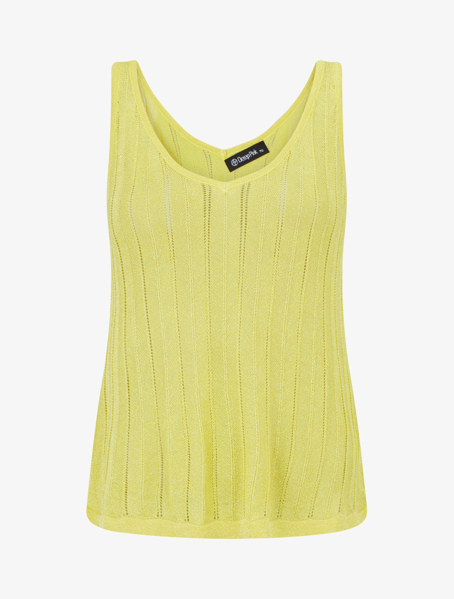 Débardeur en maille fine côtelée - Jaune - 1