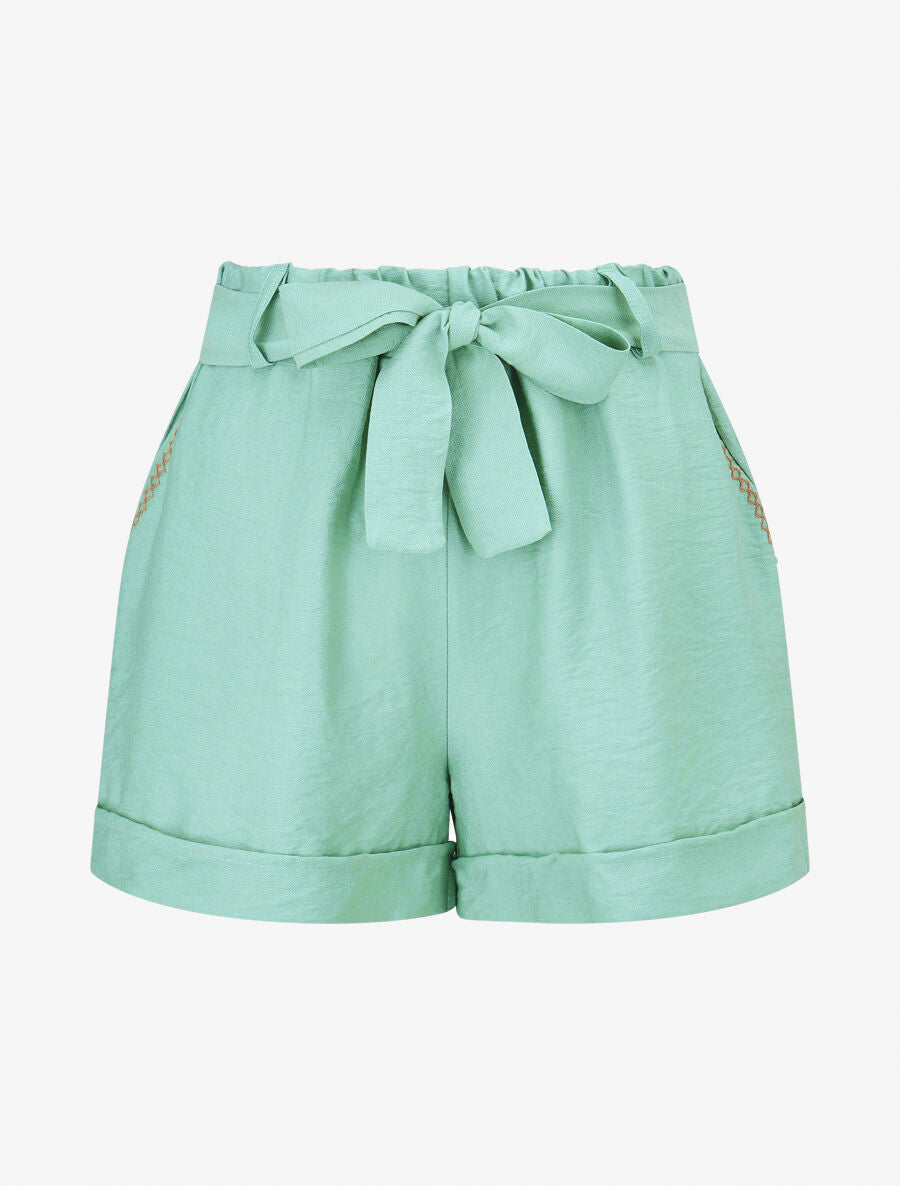 Short uni à revers - Turquoise - 1