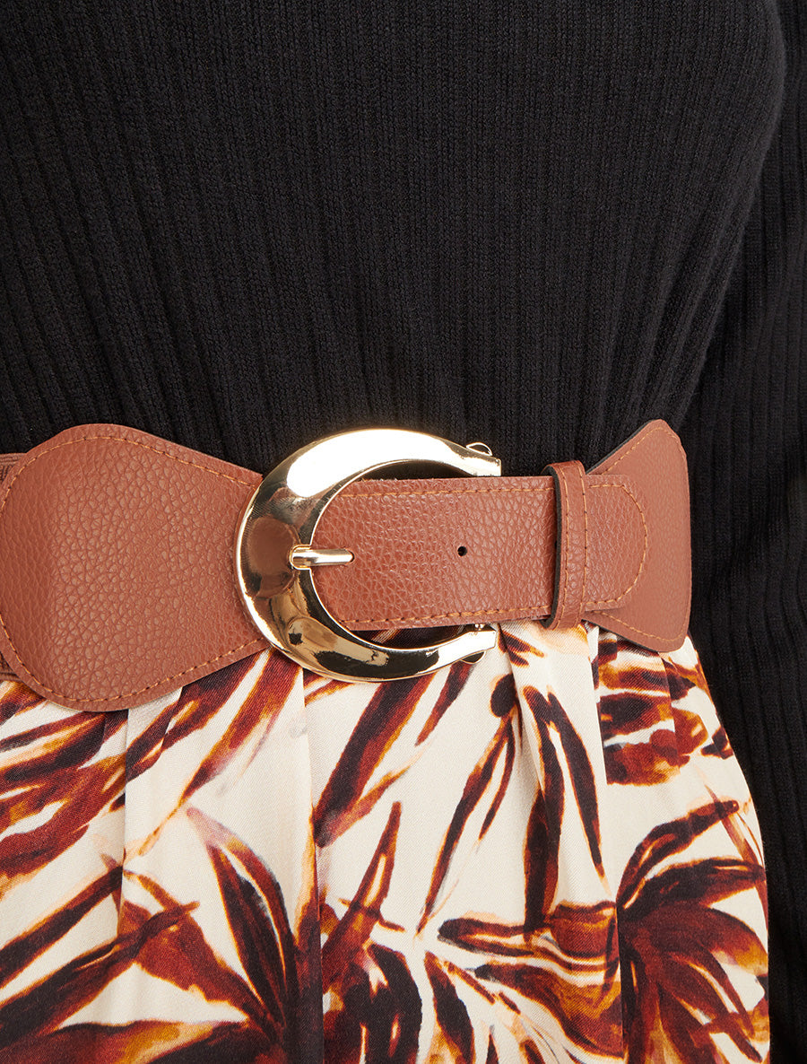 Robe évasée bi-matière imprimé feuilles - Marron - 3