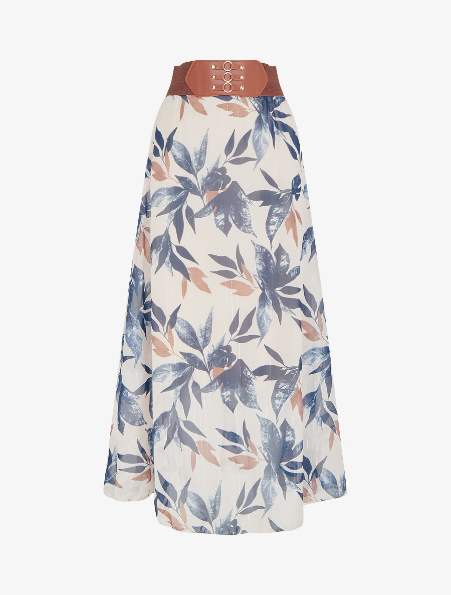Jupe longue imprimé feuillage fantaisie - Marine - 1