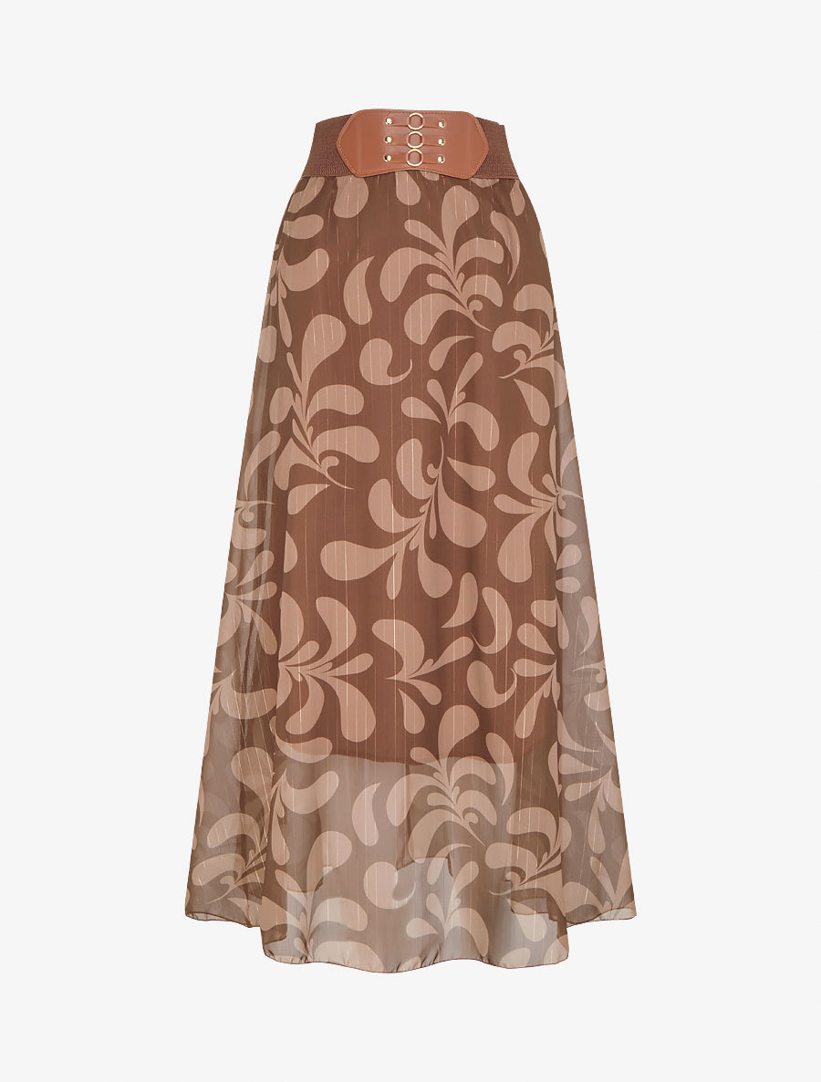 Jupe longue imprimé baroque - Marron - 1