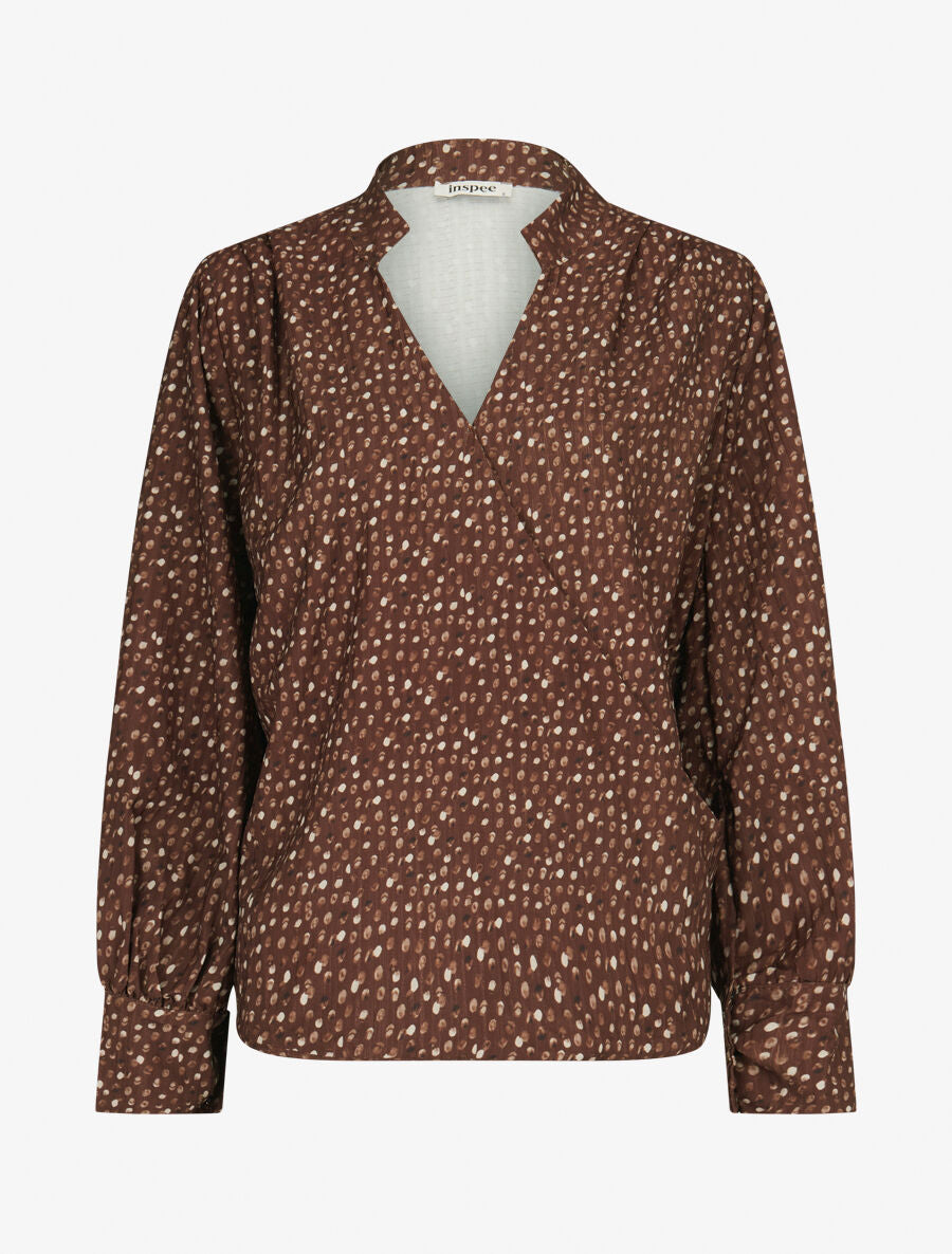 Blouse cache-coeur imprimé pois - Marron - 5