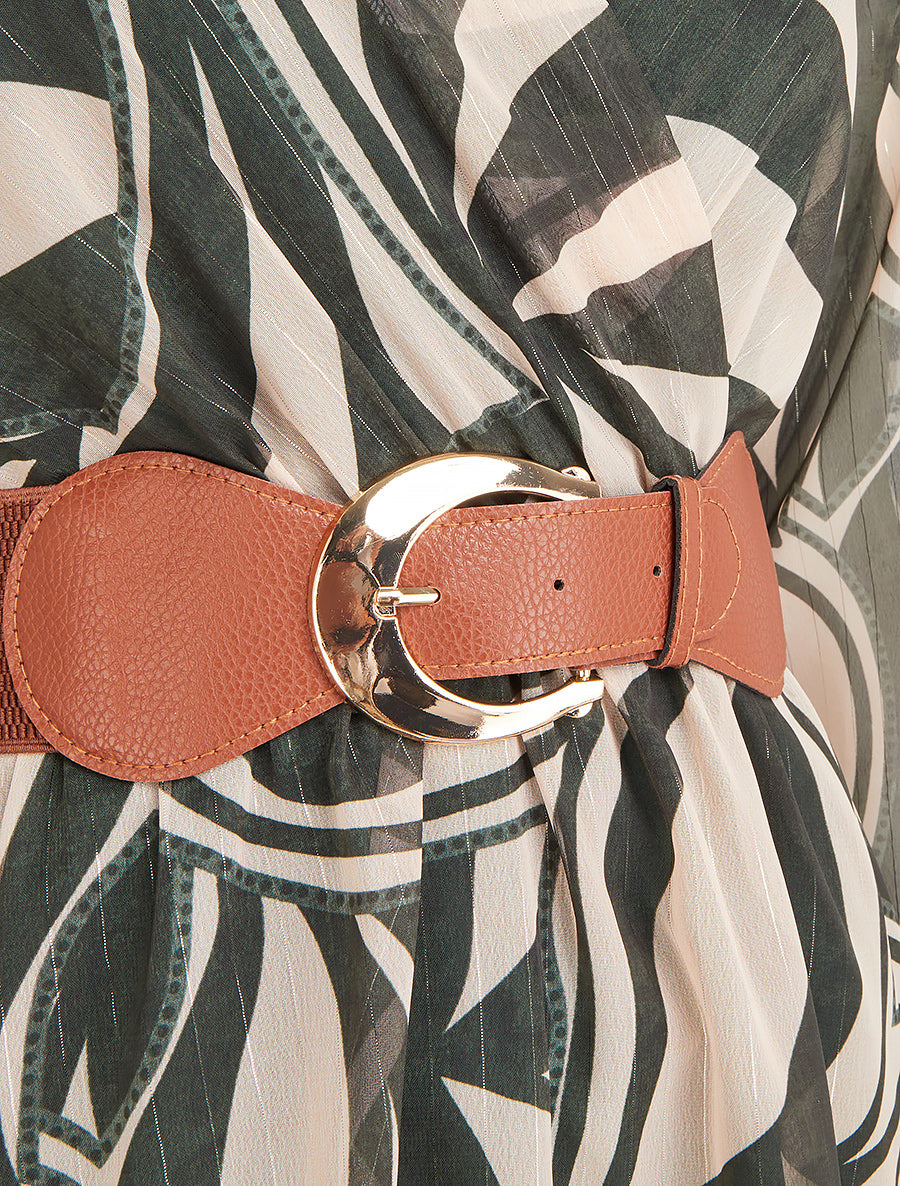 Robe patineuse en voile imprimé graphique - Kaki - 3