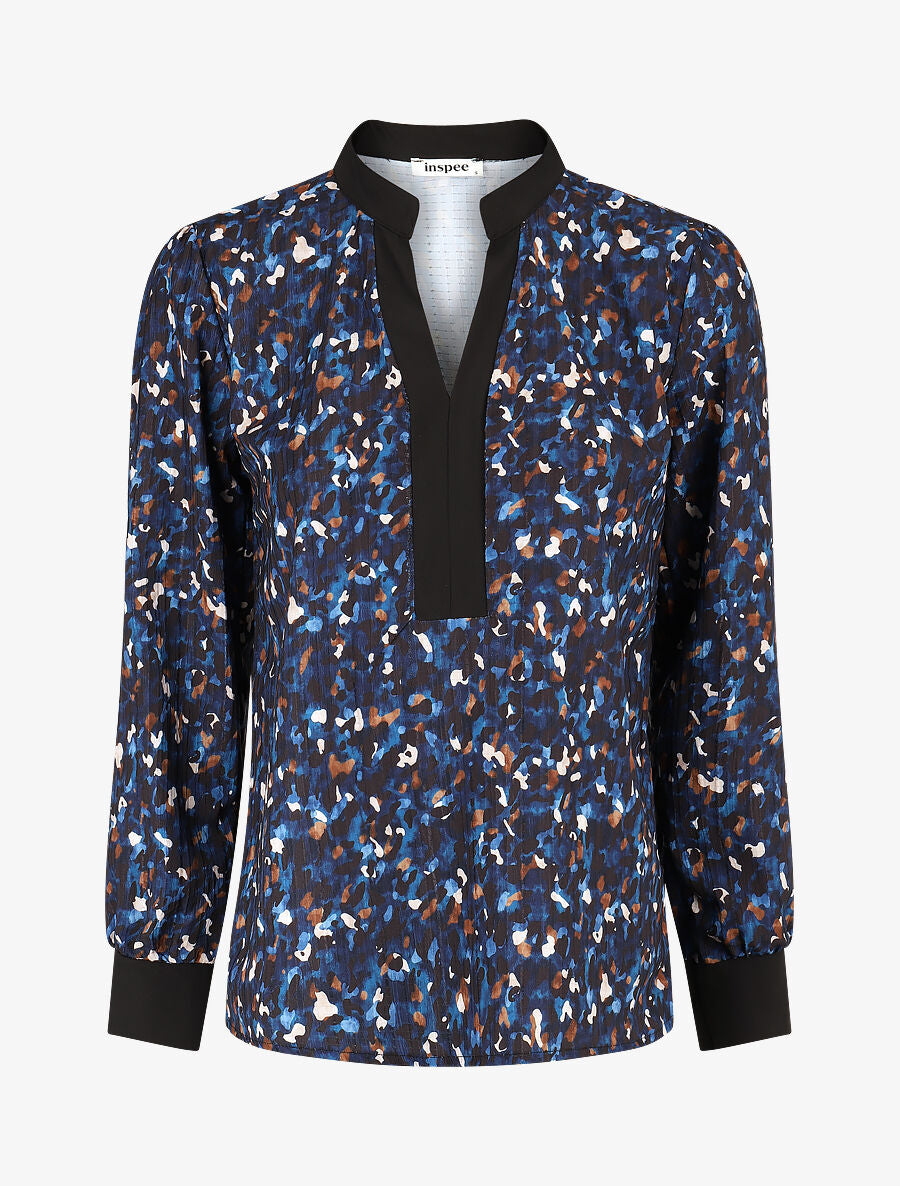 Blouse fluide à imprimé abstrait - Marine - 1