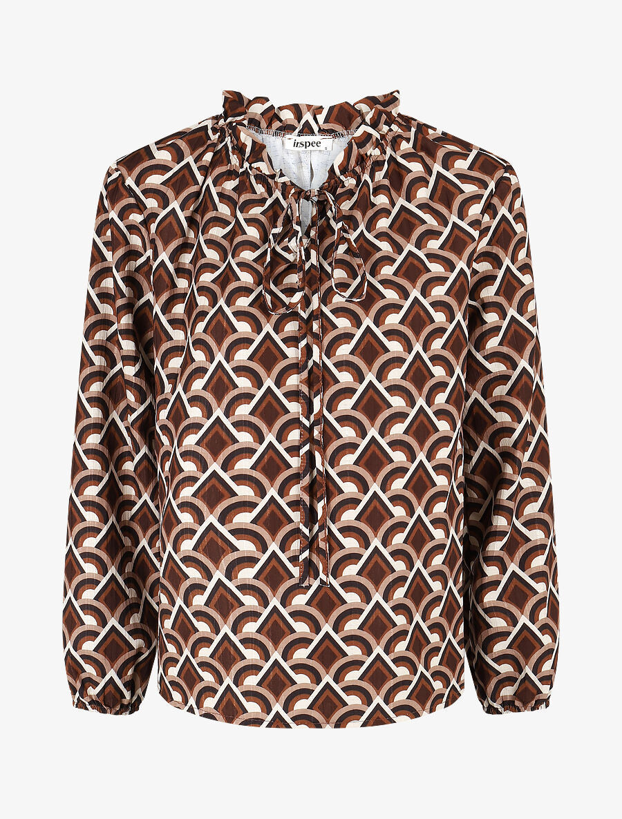 Blouse fluide à imprimé graphique - Marron - 4