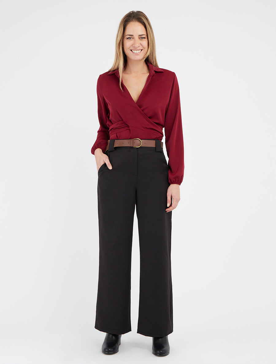 Effen en satijnen cache-coeur crop-top - Bordeaux