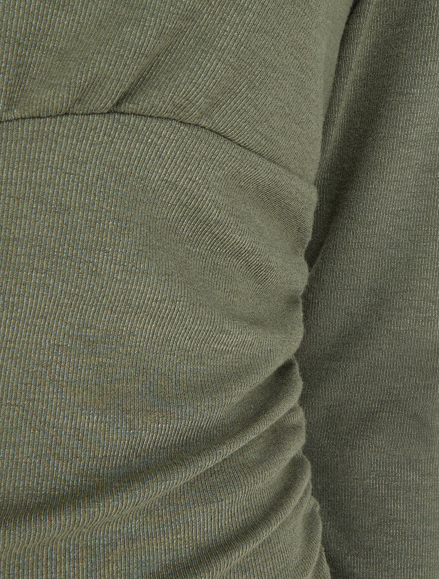Pull fin uni à cotés froncés et pan décoratif - Kaki - 3
