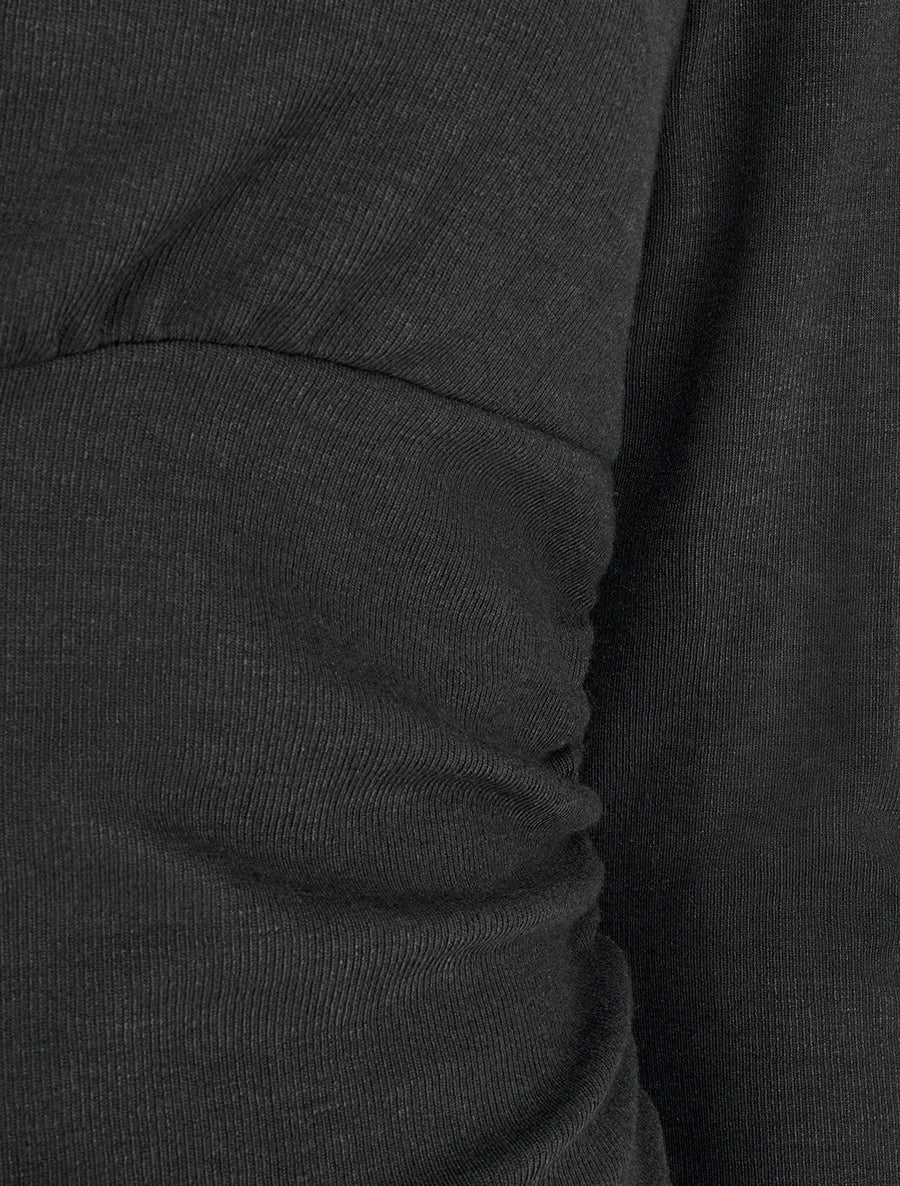 Pull fin uni à cotés froncés et pan décoratif - Noir - 3