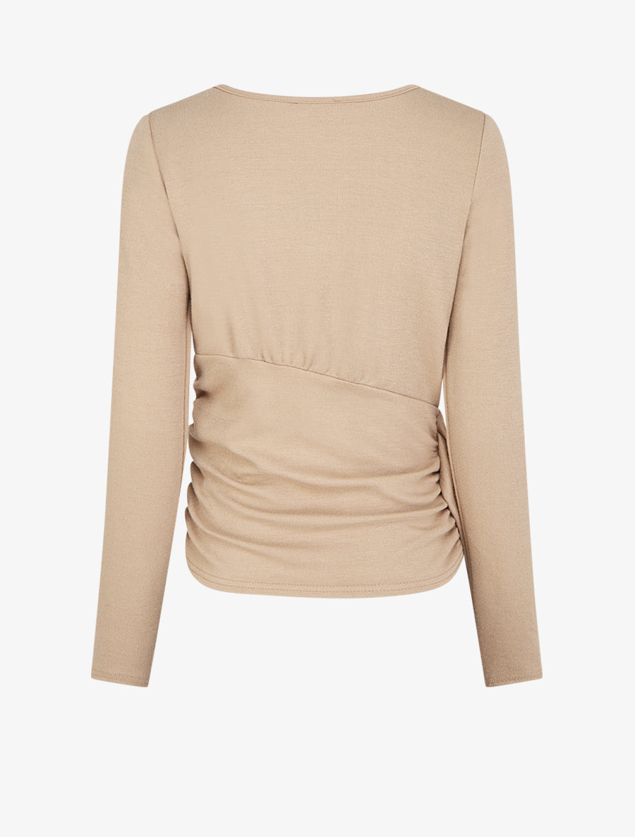 Pull fin uni à cotés froncés et pan décoratif - Beige - 2
