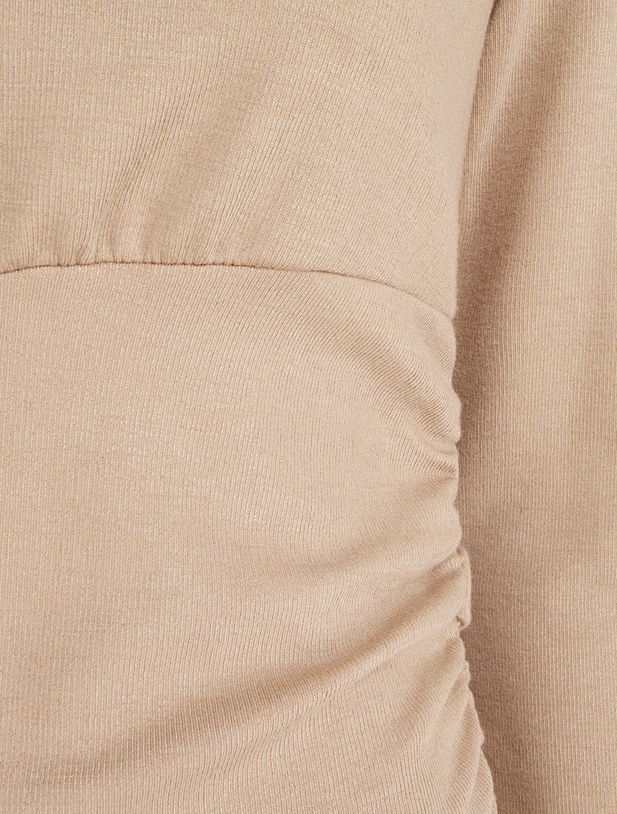 Pull fin uni à cotés froncés et pan décoratif - Beige - 3