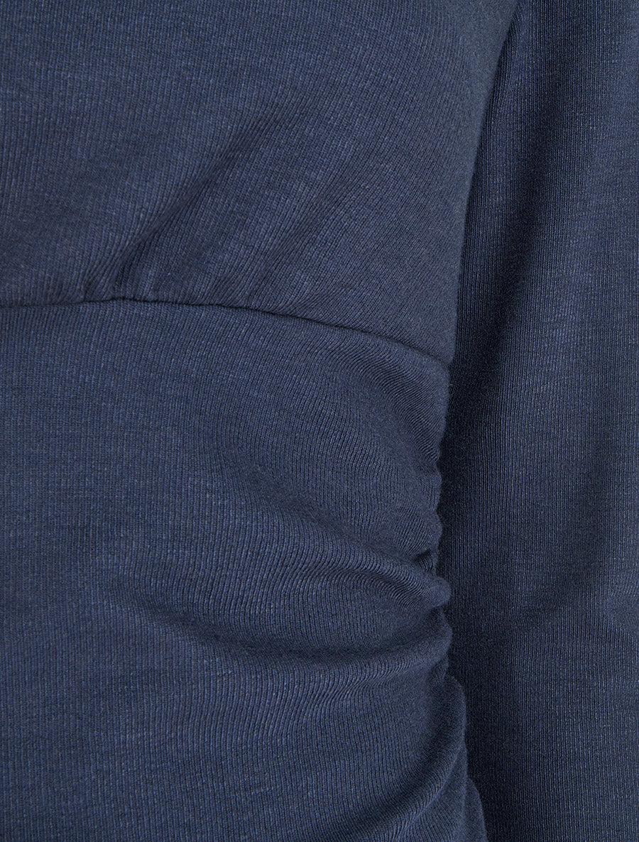 Pull fin uni à cotés froncés et pan décoratif - Marine - 3