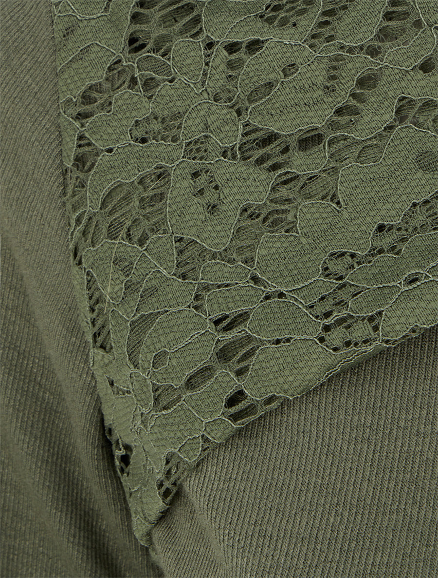 Pull à détail dentelle et empiècement métallique - Kaki - 3