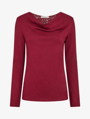 Trui met watervalhals en gehaakte achterkant - Bordeaux