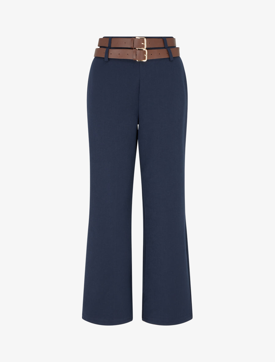 Pantalon droit à double ceintures - Marine - 1