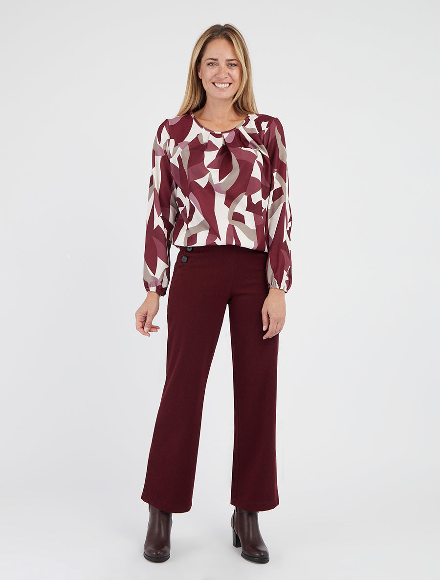Rechte broek met chevronprint en knopen. - Bordeaux