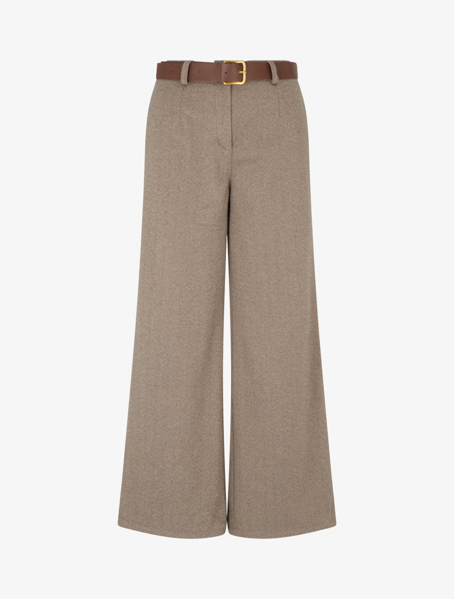 Pantalon ample imprimé chevron - Beige - 1