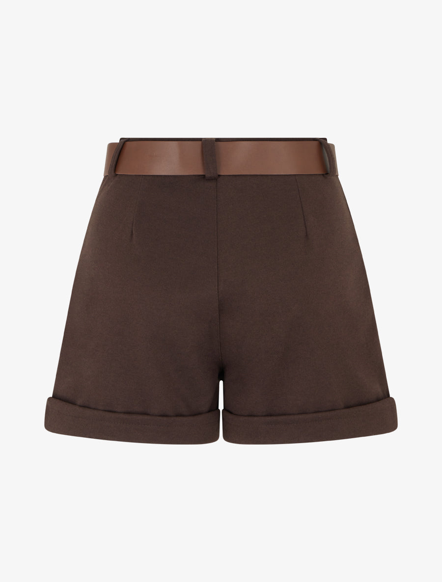 Short droit à revers et ceinture - Marron - 2