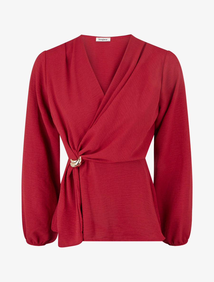 Blouse unie à empiècement bijou - Bordeaux - 1