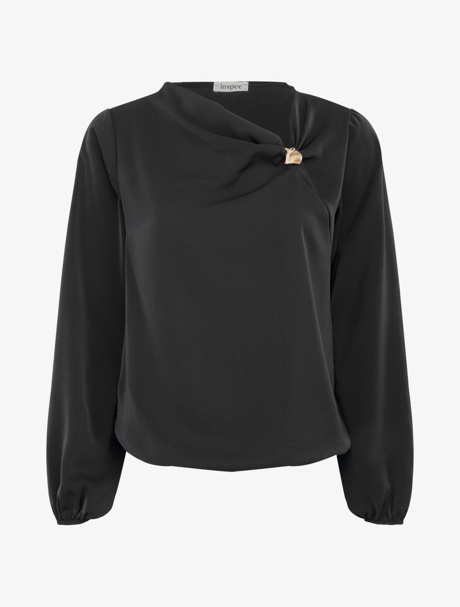 Top fluide à col asymétrique et bijoux doré - Noir - 1
