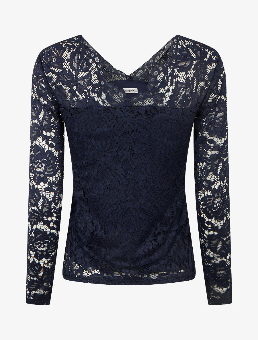 Top uni en dentelle - Marine - 2