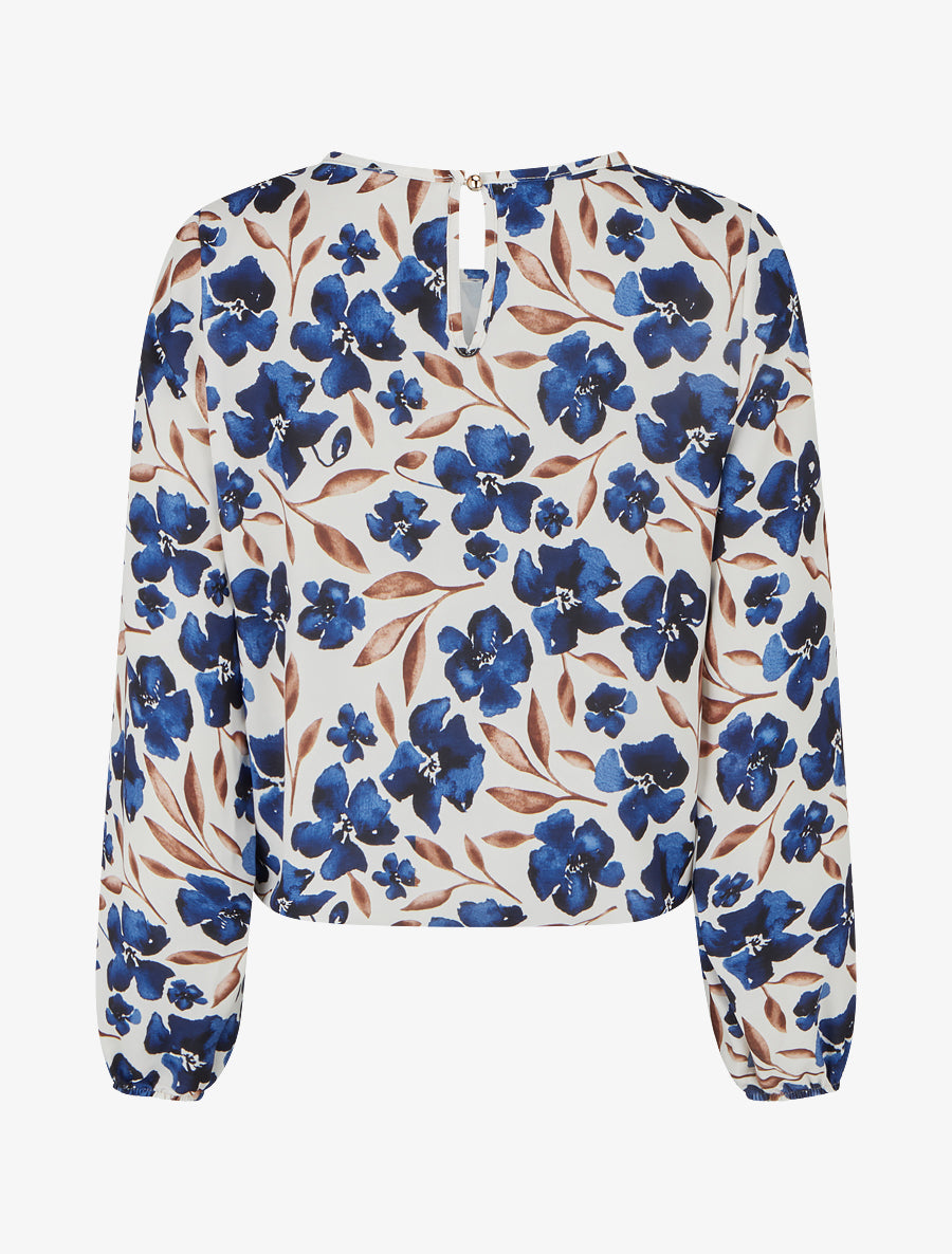 Top imprimé fleuri à manches longues - Marine - 2