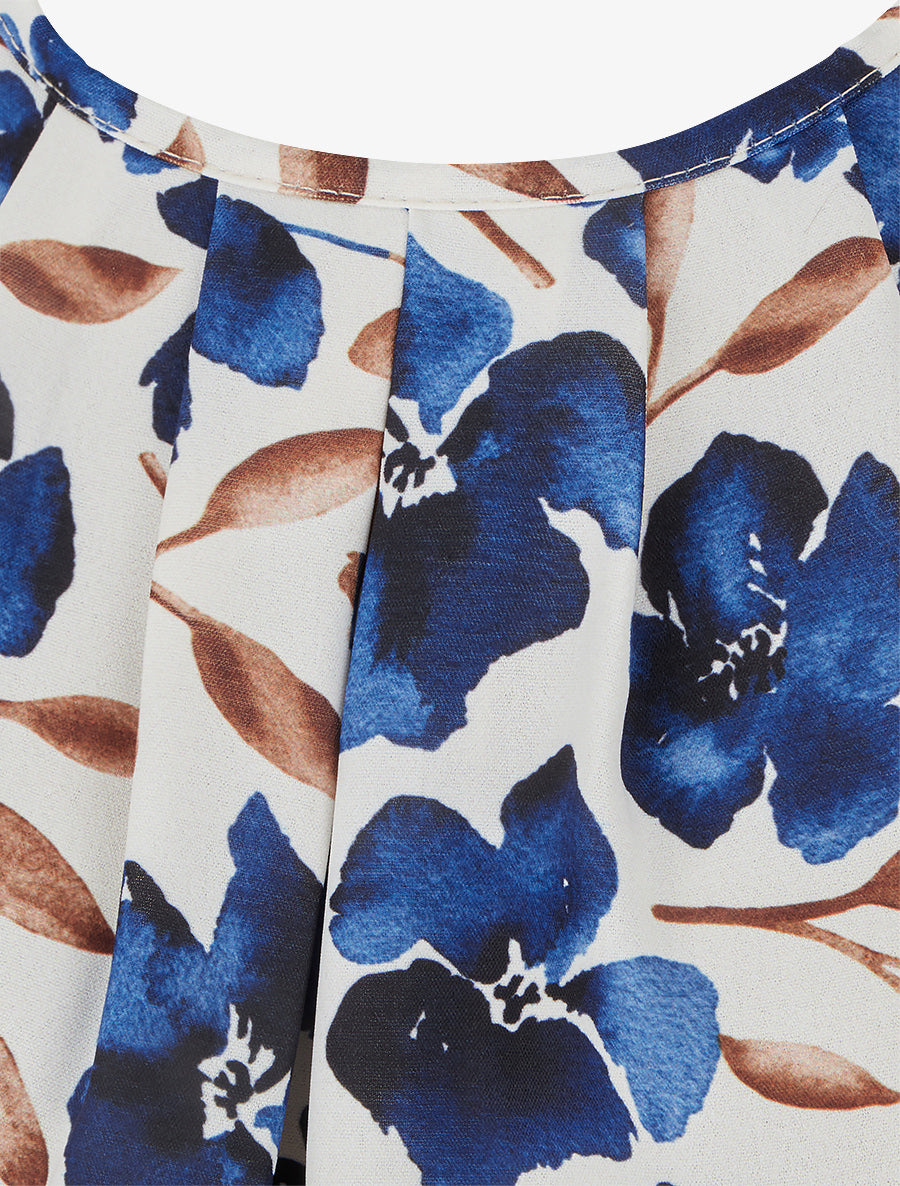 Top imprimé fleuri à manches longues - Marine - 3