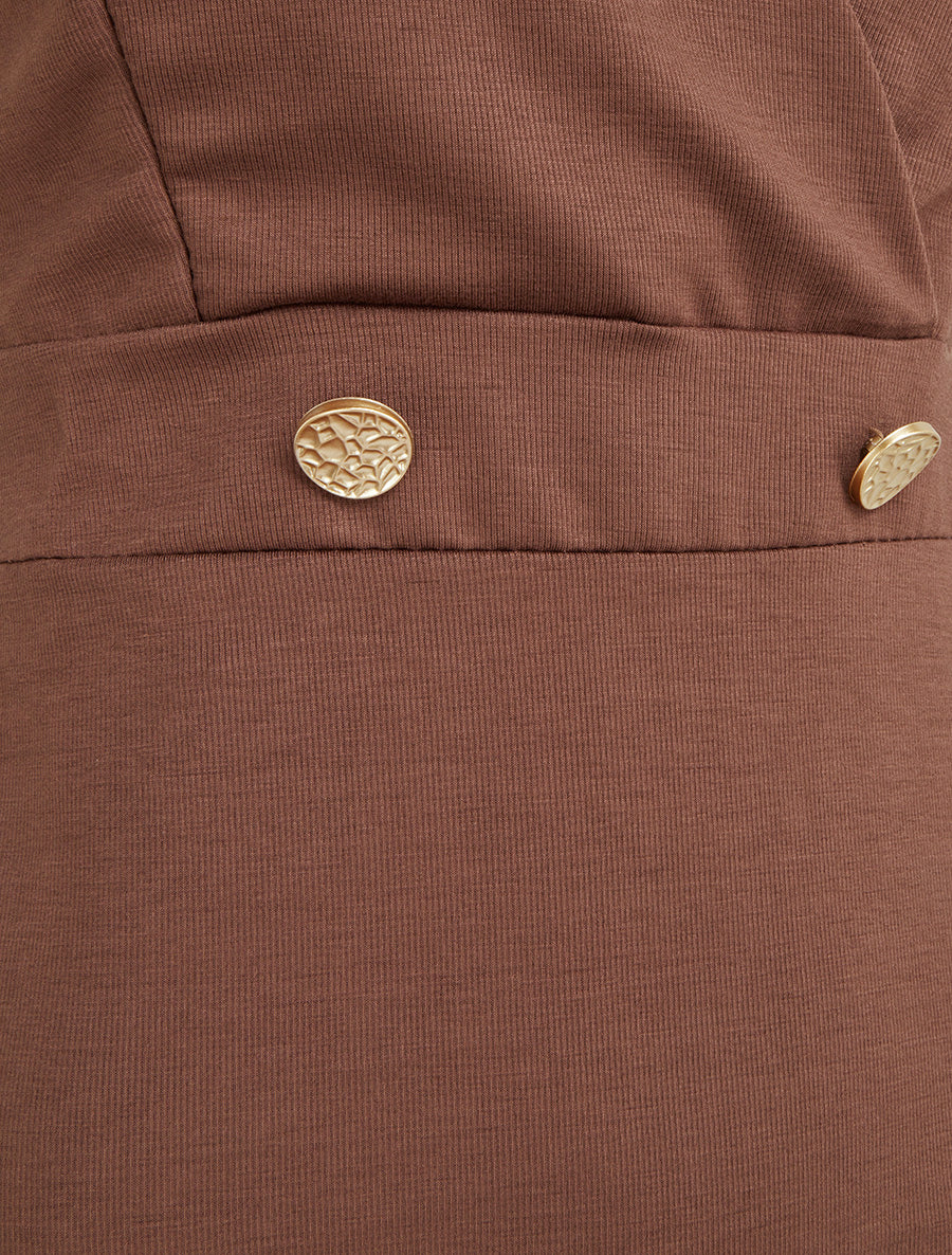 Robe évasée sans manches à col cache-coeur - Marron - 3