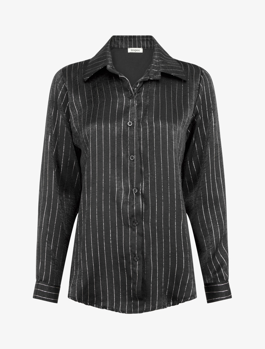 Chemise fluide à rayures irisées coupe droite - Noir - 1