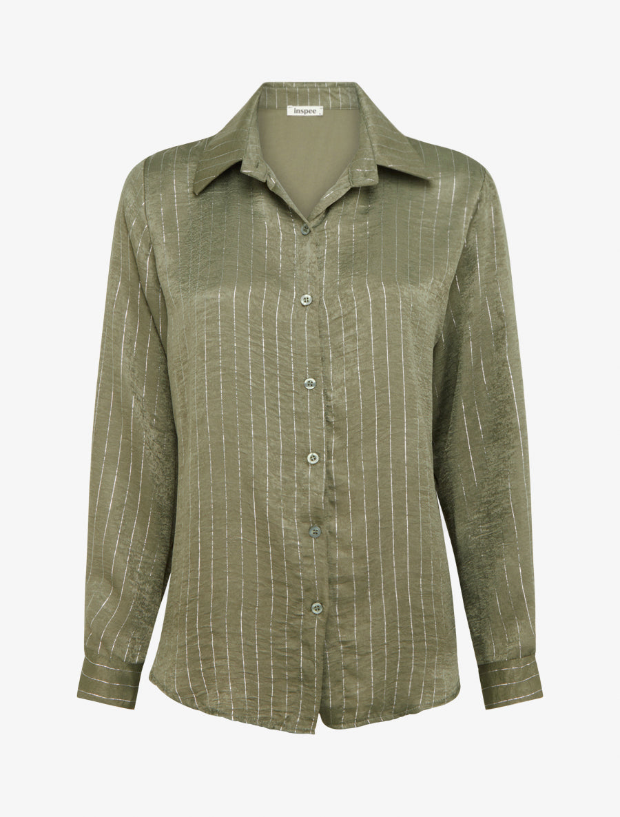 Chemise fluide à rayures irisées coupe droite - Kaki - 1