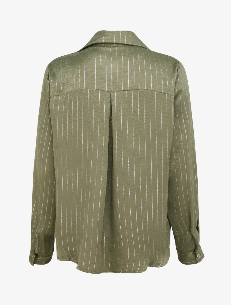Chemise fluide à rayures irisées coupe droite - Kaki - 2