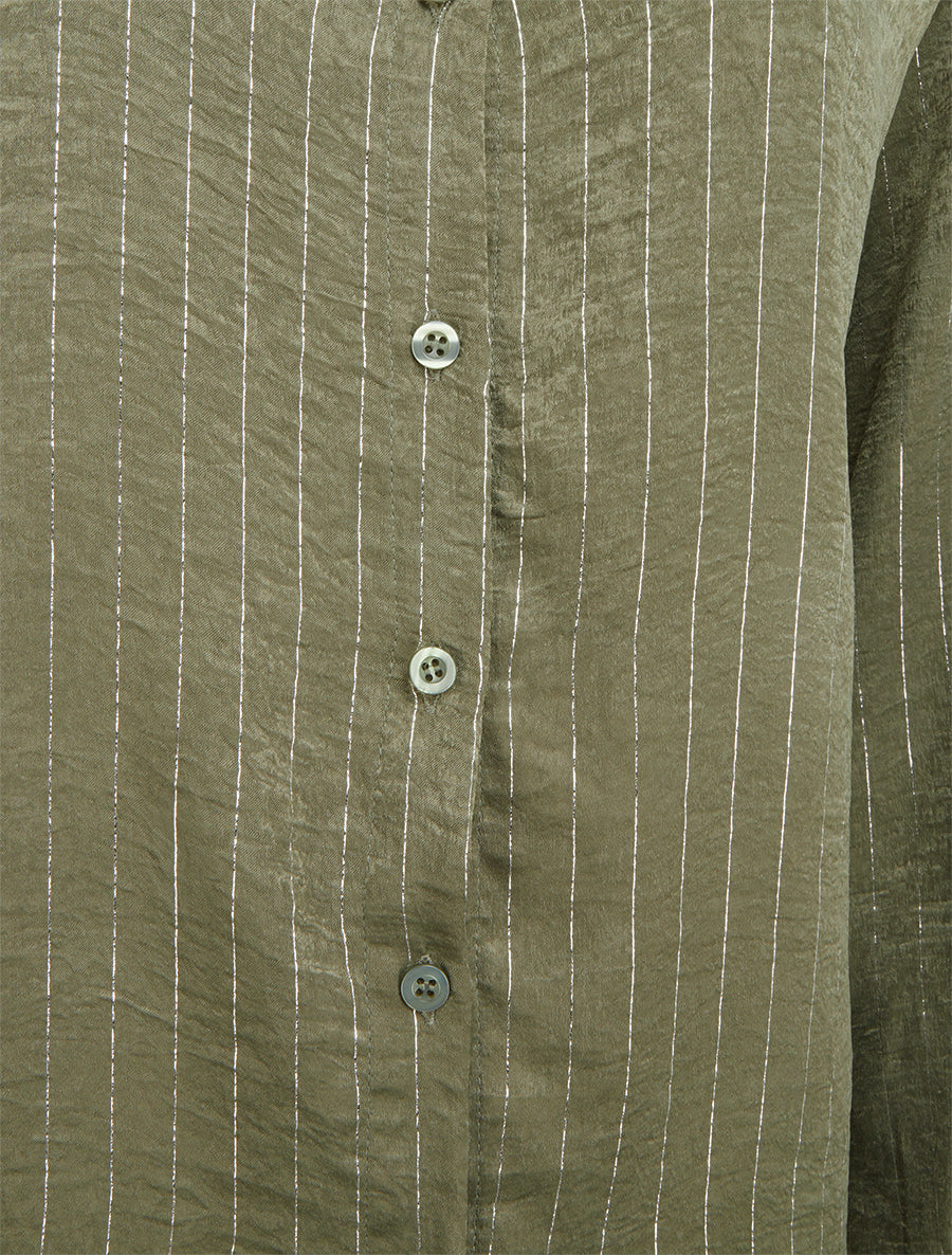 Chemise fluide à rayures irisées coupe droite - Kaki - 3
