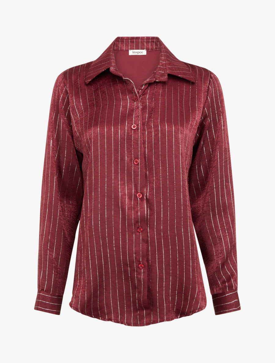 Chemise fluide à rayures irisées coupe droite - Bordeaux - 1