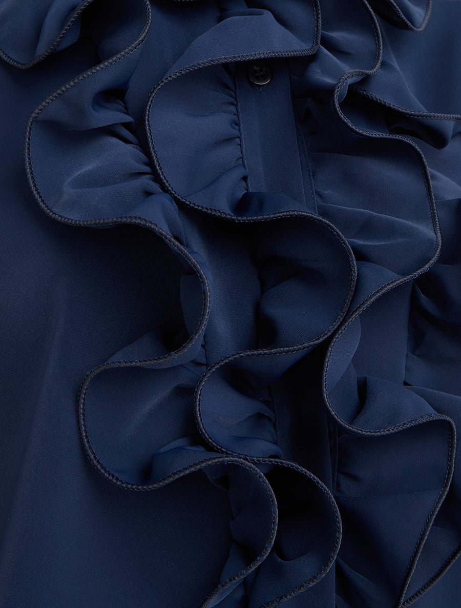 Blouse unie à col jabot - Marine - 3
