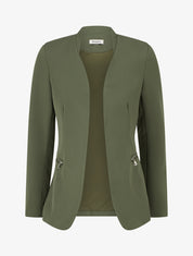 Veste unie à poches décoratives zippées - Kaki - 1