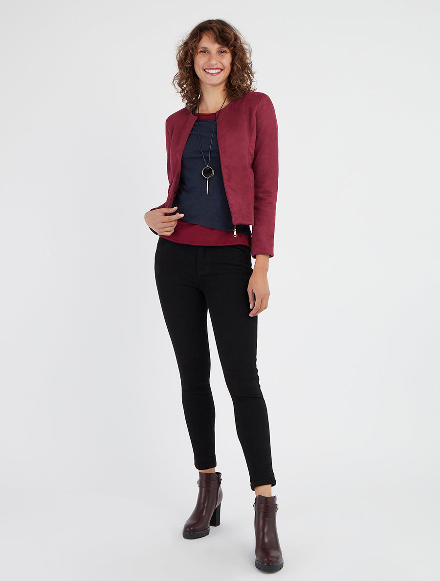 Open kort jasje in suèdine - Bordeaux