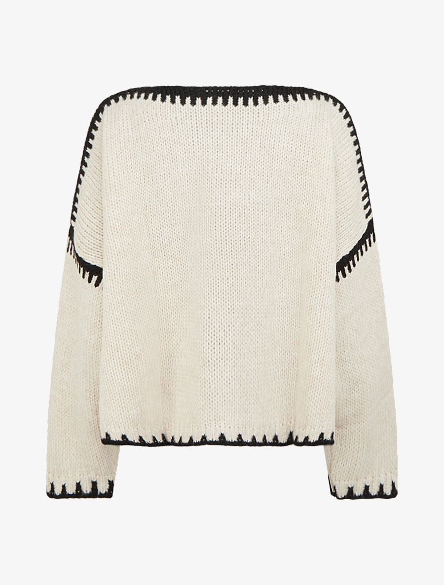 Pull en maille uni à bandes contrastantes - Beige - 2