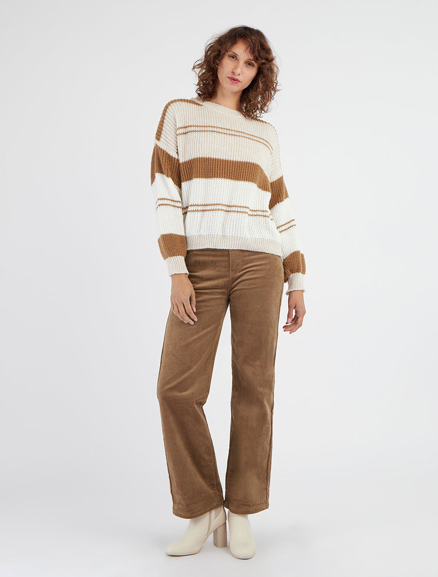 Gebreide trui met contrasterende strepen - Beige/kameel