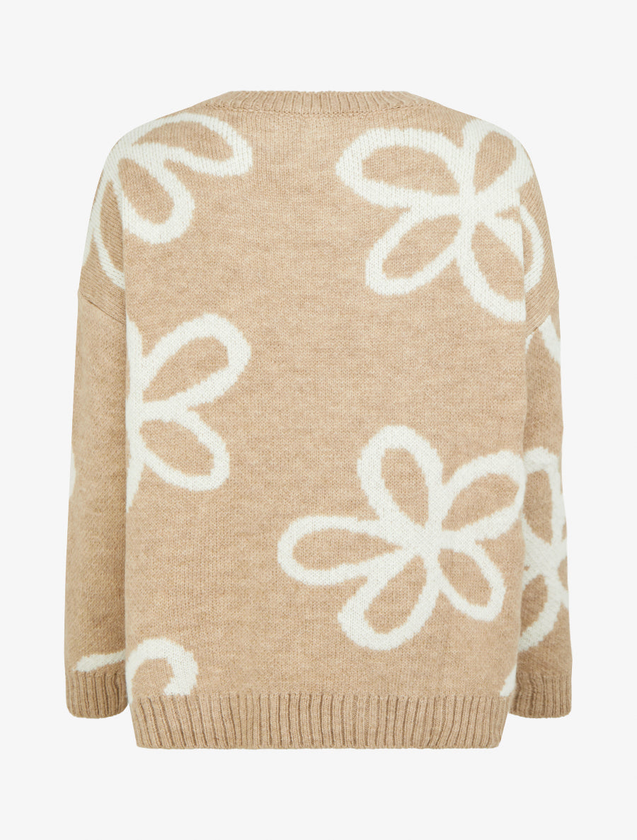 Pull droit à imprimé floral - Beige - 2
