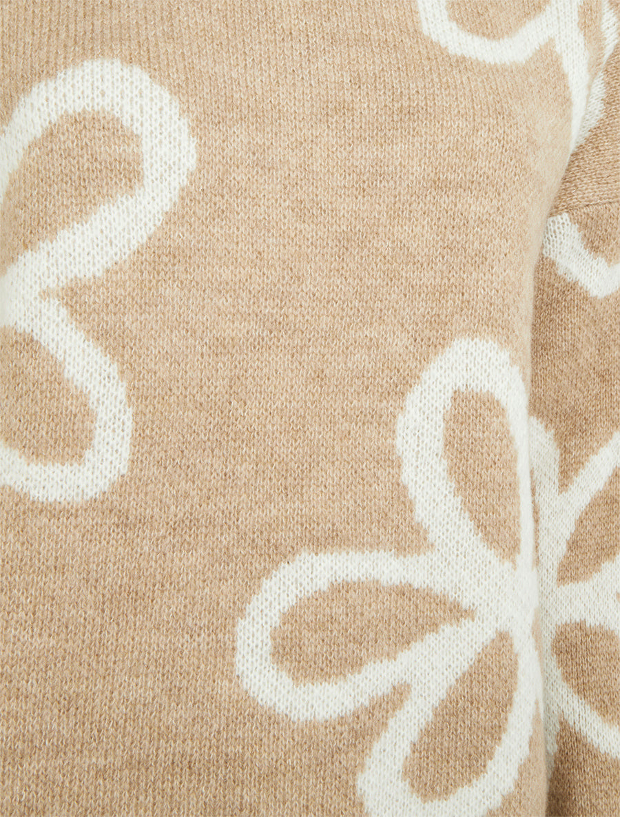 Pull droit à imprimé floral - Beige - 3
