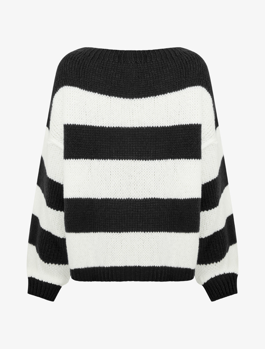 Pull en maille rayé bicolore - Noir - 2