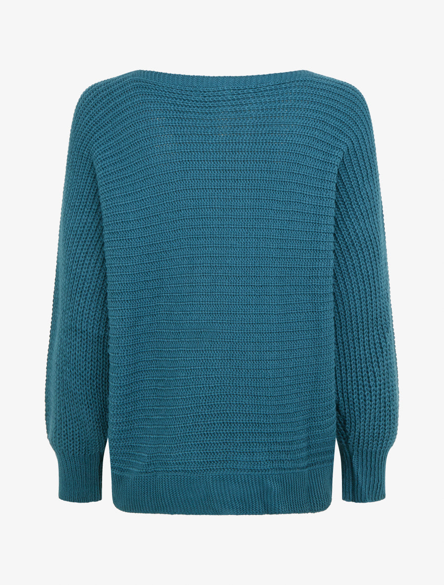 Pull uni à manches chauves-souris - Bleu canard - 2