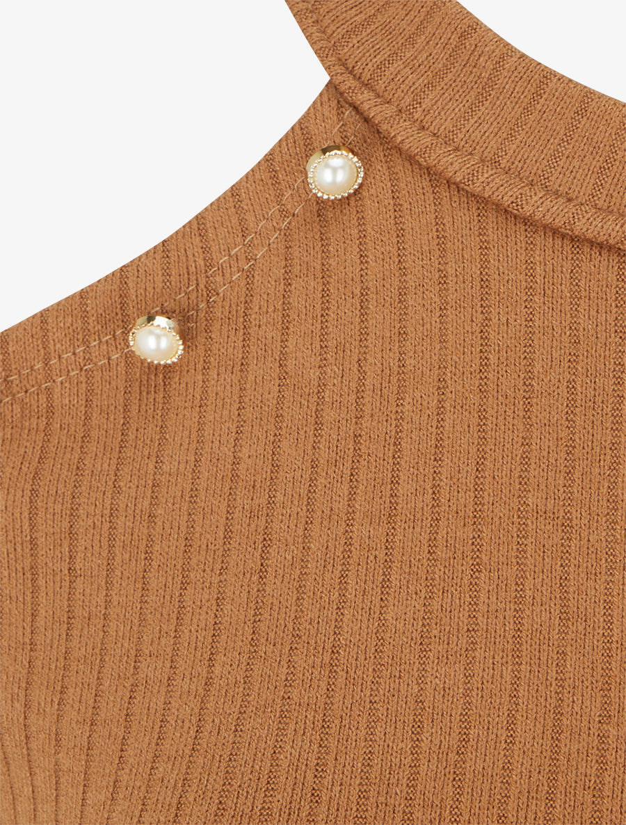 Pull côtelé à épaules dénudées - Camel - 3