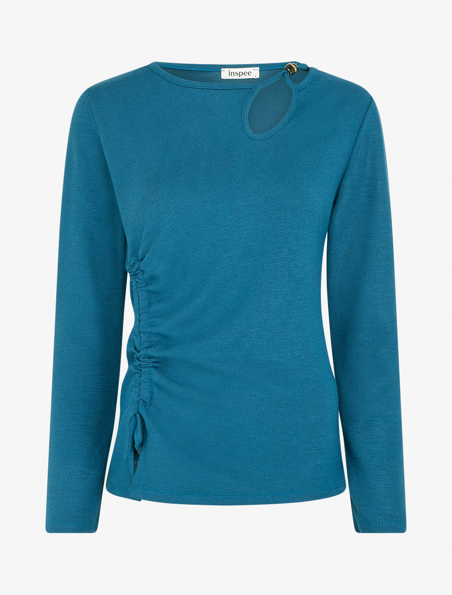 Pull en maille fine à lien de serrage - Bleu - 1