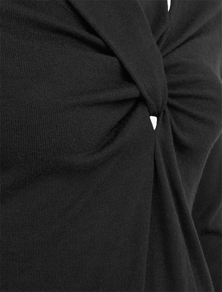 Pull fin uni à col fantaisie - Noir - 3