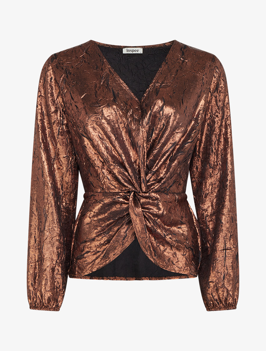 Blouse irisée élastiquée à manches longues - Bronze - 1