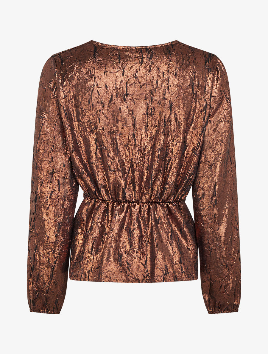 Blouse irisée élastiquée à manches longues - Bronze - 2